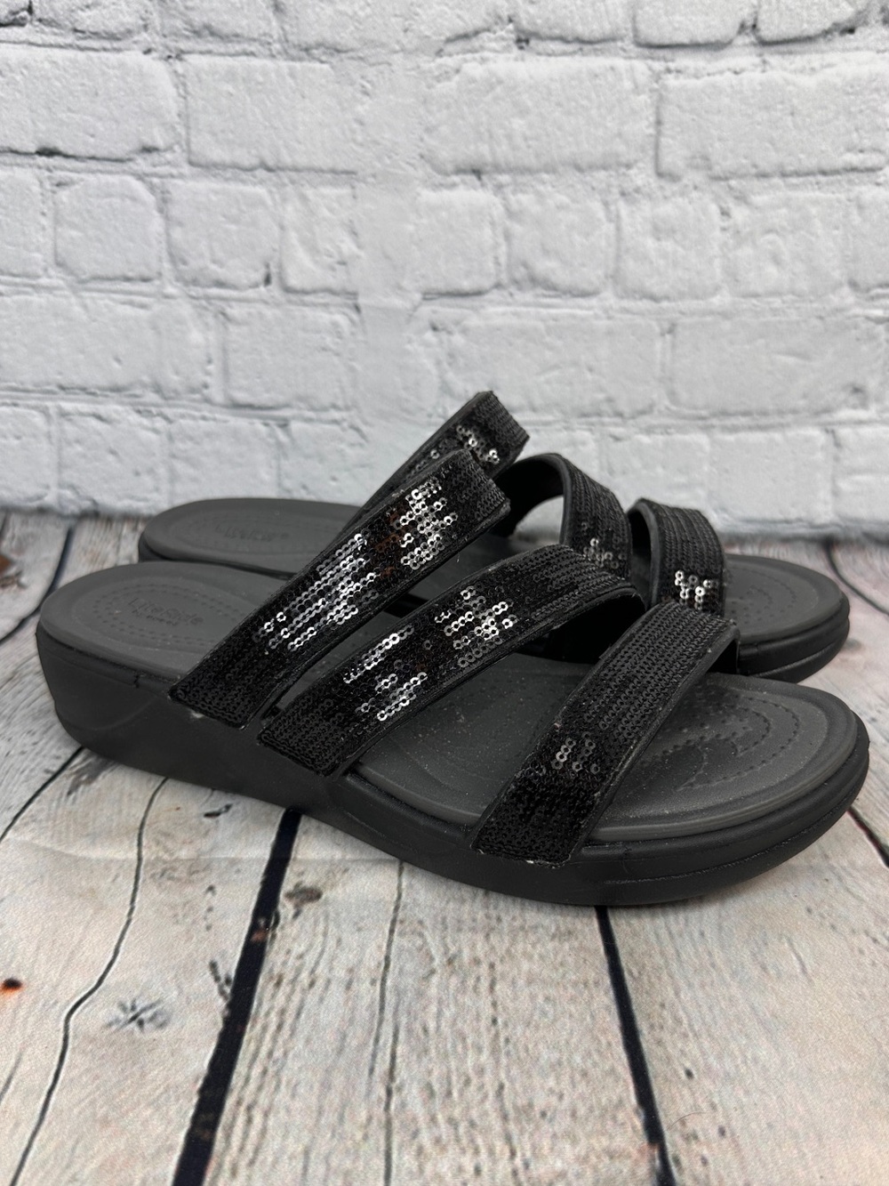 Crocs Women's Boca Strappy Wedge Sandals black size 10